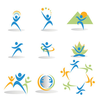 Health, nature, yoga, business, social icons logos