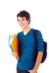 Young happy student carrying books