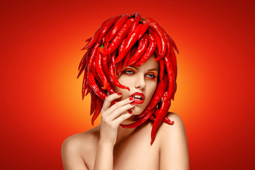 Masquerade. Woman with Creative Hairdo - Red Chili Pepper