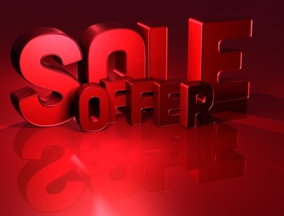 3D Word Sale Offer on red background