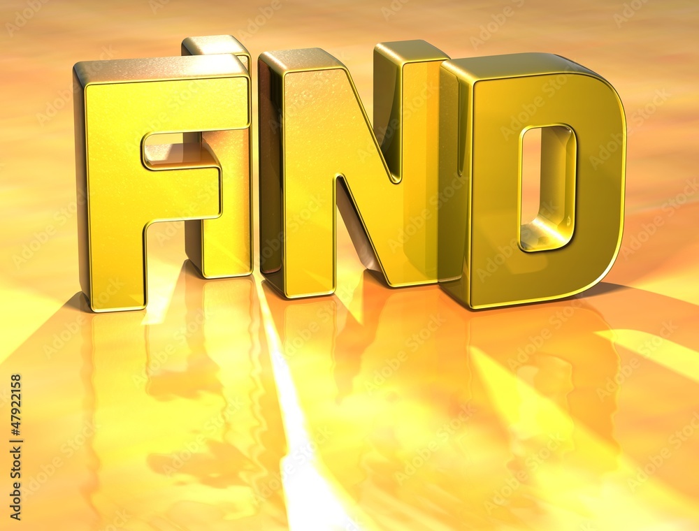 Sticker 3d word find on gold background