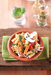 Tri-color corkscrew pasta