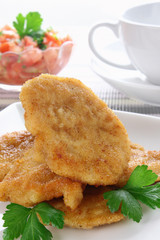 Breaded and fried chicken breast