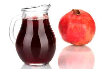 Full jug of pomegranate juice, isolated on white