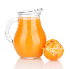 Full jug of tangerine juice, isolated on white
