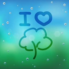 Hand draw cartoon and water drop on glass.