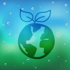 Hand draw cartoon and water drop on glass.