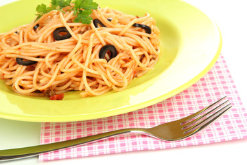 Italian spaghetti in plate close-up