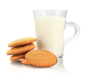 Ginger cookies and milk in glass isolated on white