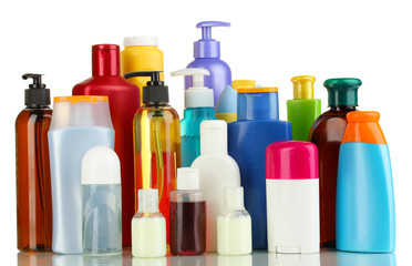 A lot of different cosmetic products for personal care isolated