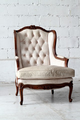 White vintage luxury armchair with clipping path