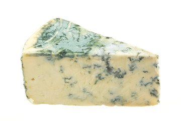 Wedge of soft blue cheese, isolated on white