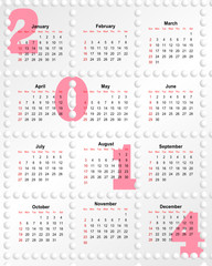 Calendar for 2014 with holes - illustration