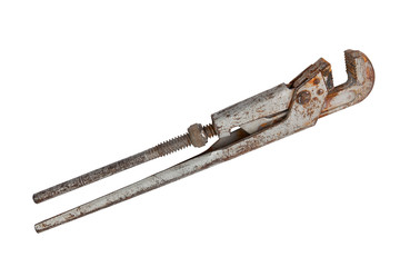 vintage pipe wrench isolated