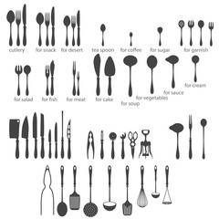 Set of cutlery icons - silhouette