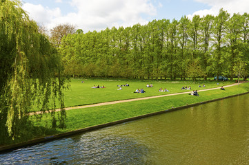 Students relaxing in park