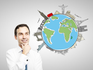 men and colorized earth