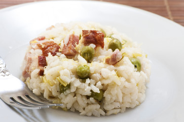 lemon risotto with bacon and peas