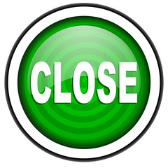 close green glossy icon isolated on white background