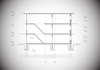 Detailed grey vector section of a typical house construction
