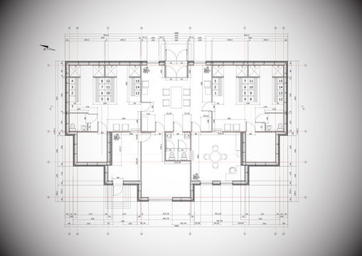Detailed grey vector plan of a typical house construction