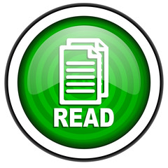 read green glossy icon isolated on white background