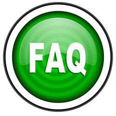 faq green glossy icon isolated on white background