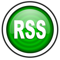 rss green glossy icon isolated on white background