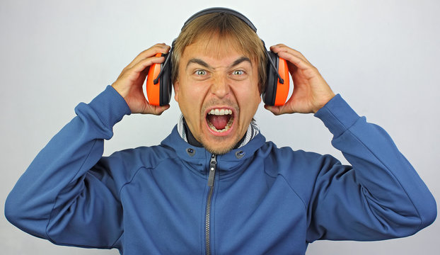 screaming man with headphones