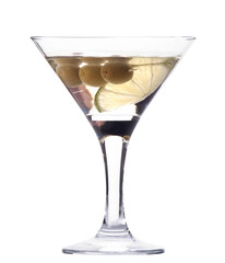 martini with olive cocktail isolated