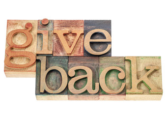 give back words in wood type