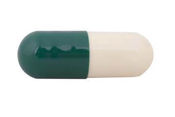 Green whith white capsule isolated on white background