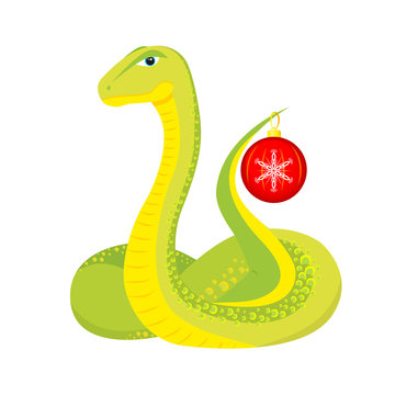 snake with Christmas ball