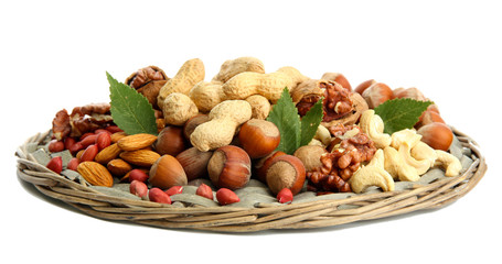 assortment of tasty nuts, isolated on white