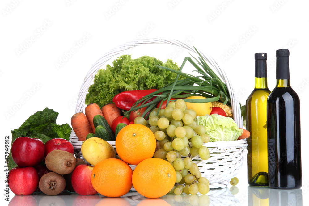 Fototapete Composition with vegetables and fruits in wicker basket