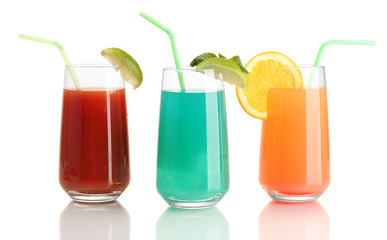 Three cocktails isolated on white