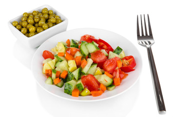 Healthy food on plate isolated on white