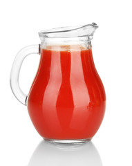 Full jug of  tomato juice, isolated on white