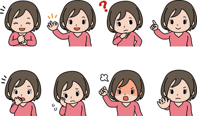 女性の表情のセット（バストアップ）