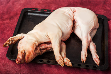 Pork. Pig being killed