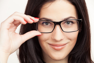 Eyewear glasses woman closeup portrait. Beautiful Brunette Girl - 47959124