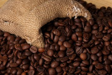 Coffee beans in bag close-up