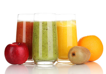 Fototapeta na wymiar Fresh fruit juices isolated on white