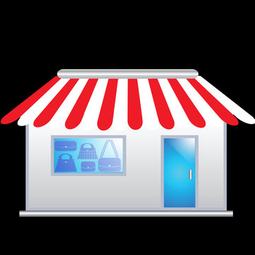 Cute bag shop icon with red awnings