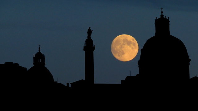 Italy Roma Trajans column moonrise