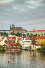 Fototapeta na wymiar Overview of old Prague from Charles bridge side