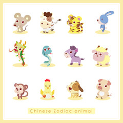 12 cartoon Chinese Zodiac animal stickers