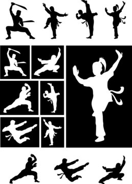 Kungfu silhouette - martial art shadow vector set