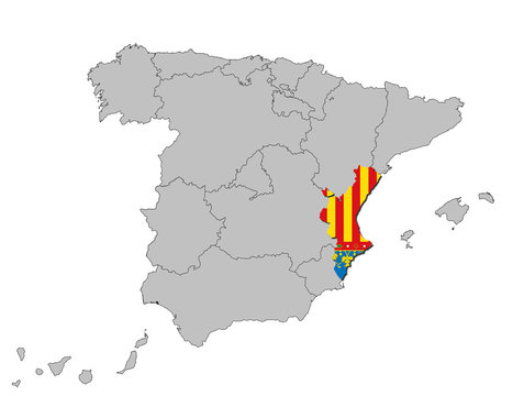 Valencia auf den Umrissen Spanien's