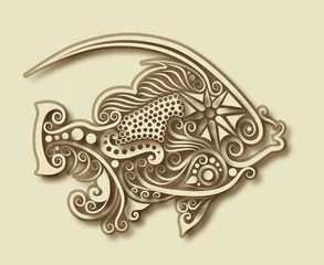 Keuken spatwand met foto Carving fish ornament decoration vector © ComicVector